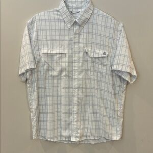 Huk Men's White and Blue Checkered Button-Down Shirt